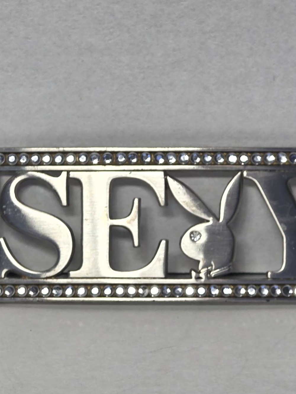 Vontage Y2K Playboy Bunny Sexy Belt Buckle Silver Colour Rhinestones - Picture 7 of 7